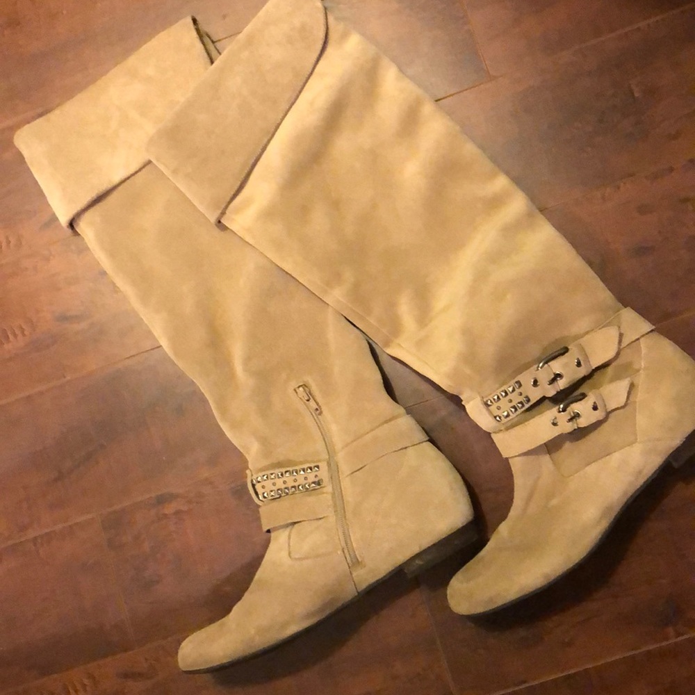 BCBG tan suede knee high boots